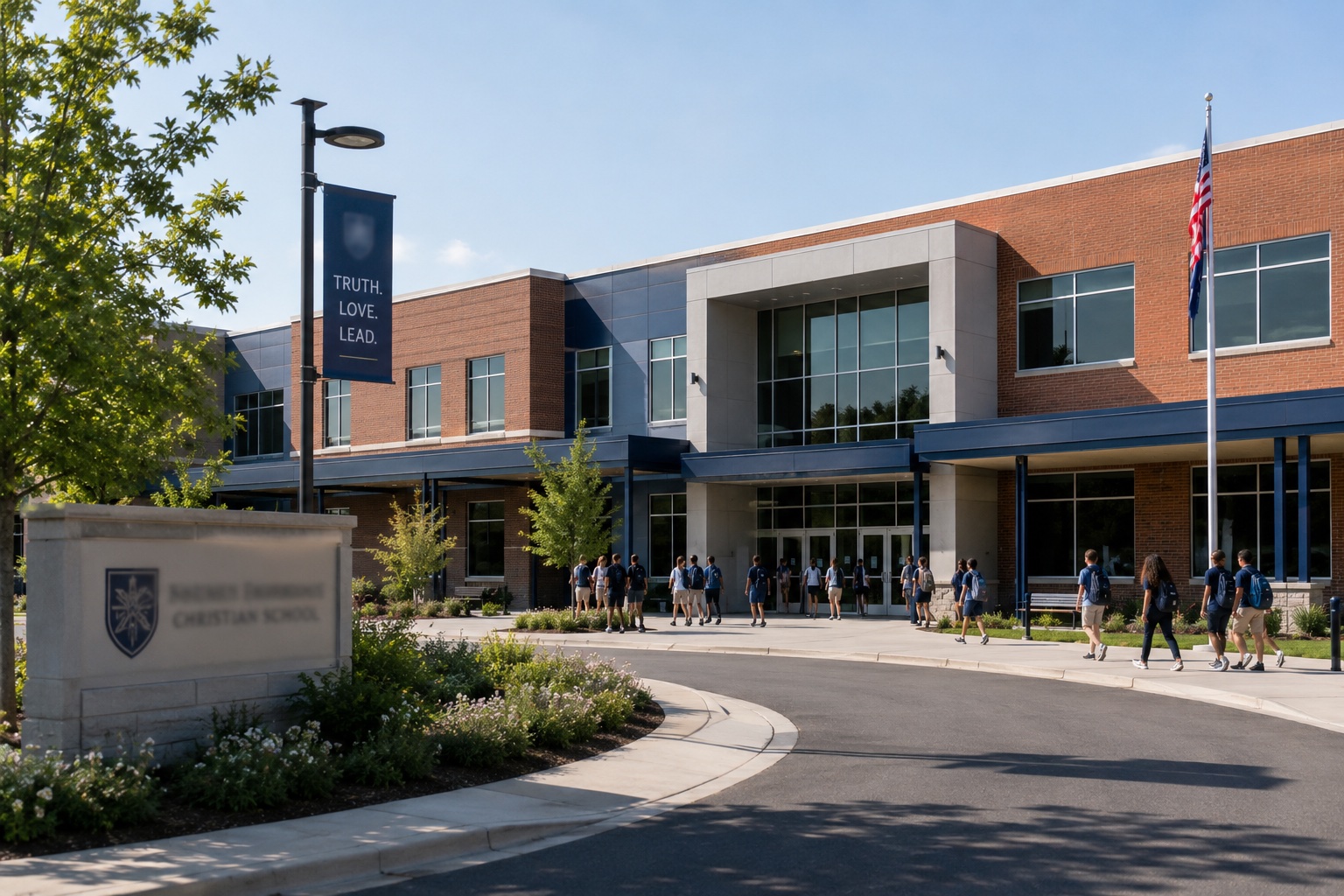 Students arriving at a Christian school